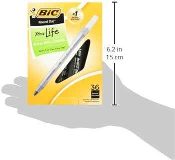 BIC Round Stic Xtra Life Ballpoint Ink Pens, Medium Point (1.0mm), Black Pens, Flexible Round Barrel For Writing Comfort, 144-Count