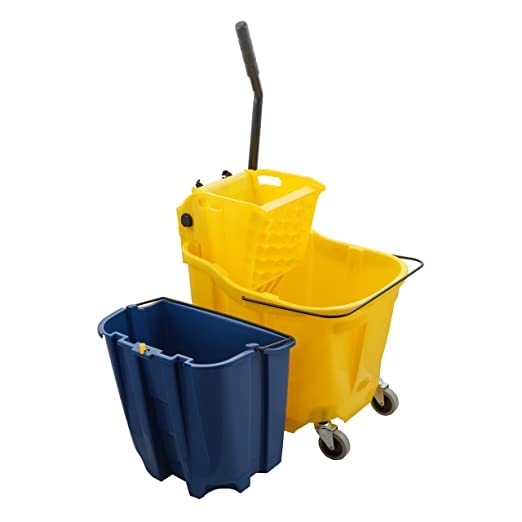 Carlisle FoodService Products Omnifit Mop Bucket with Side Press Wringer and Soiled Water Insert for Floor Cleaning, Kitchens, Restaurants, And Janitorial Use, Polypropylene (Pp), 35 Quarts, Yellow