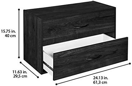 ClosetMaid 2 Tier Stackable Wooden Drawer Storage Organizer with Handles for Home, Office, Closet, Bedroom, and Bathroom, Espresso