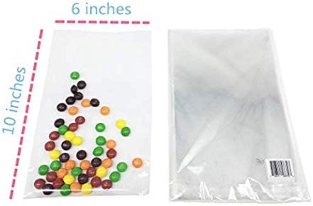 100 Pcs 10 in x 6 in Clear Flat Cello Cellophane Treat Bags Good for Bakery, Cookies, Candies,Dessert(by Brandon)1.4mil.Give Metallic Twist Ties!