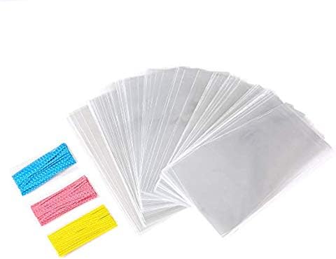 100 Pcs 10 in x 6 in Clear Flat Cello Cellophane Treat Bags Good for Bakery, Cookies, Candies,Dessert(by Brandon)1.4mil.Give Metallic Twist Ties!