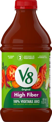 V8 High Fiber 100% Vegetable Juice, 46 fl oz Bottle (Pack of 2)