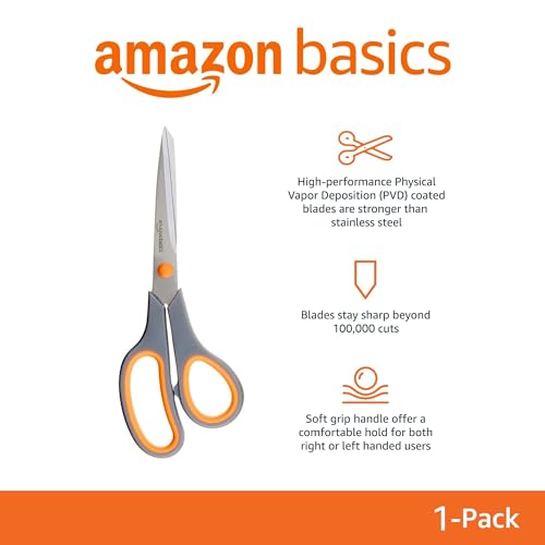 Multipurpose, Comfort Grip, PVD Coated, Stainless Steel Office Scissors, Grey 1 pack