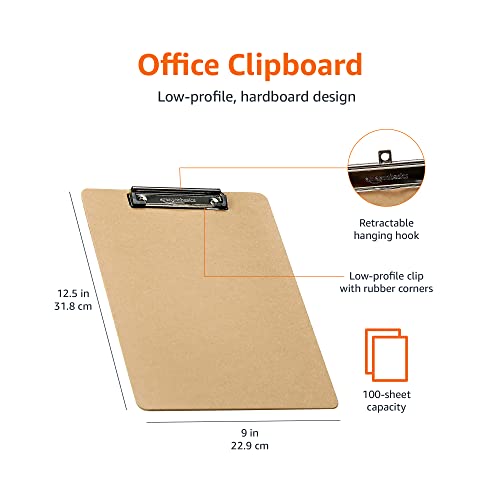 Amazon Basics Hardboard Office Clipboard, 6-Pack, Brown