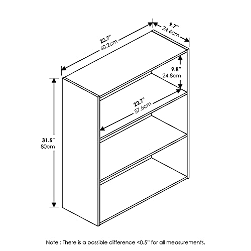 Furinno Pasir 3-Tier Open Shelf Bookcase, Dark Espresso