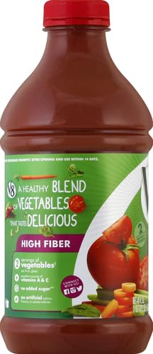 V8 High Fiber 100% Vegetable Juice, 46 fl oz Bottle (Pack of 2)