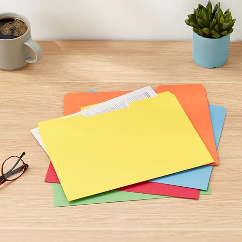 Amazon Basics 1/3-Cut Tab, Assorted Positions File Folders, Letter Size, Manila - Pack of 100