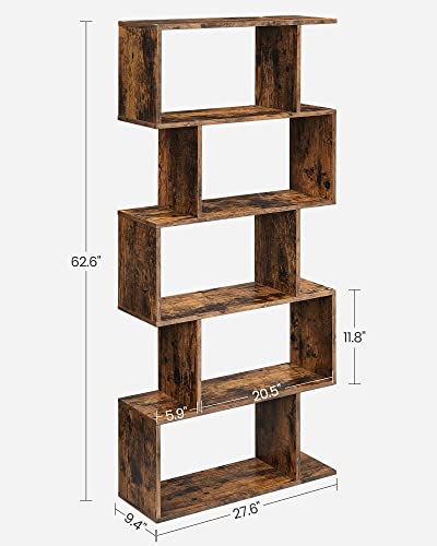 VASAGLE Bookcase, 5-Tier Bookshelf, Display Shelf and Room Divider, Freestanding Decorative Storage Shelving, Rustic Brown ULBC62BX, 27.6”L x 9.4”W x 62.6”H (70 x 24 x 159 cm)