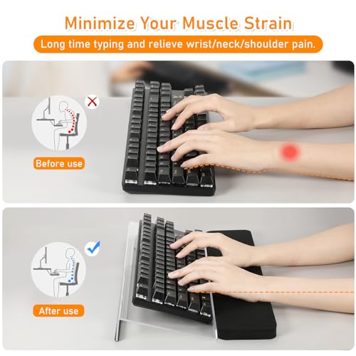 Computer Keyboard Stand with Keyboard Wrist Rest, Acrylic Keyboard Riser Tilt for Desktop, Ergonomic Keyboard Holder with Wrist Pad for Office Home School, Comfortable Typing & Working