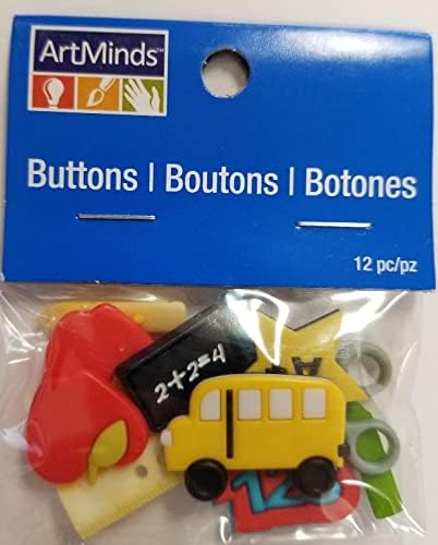 Artminds School Days Buttons Embellishments Set of 12 Bus Apple Ruler Scissors 123 A+ Crayons Chalkboard