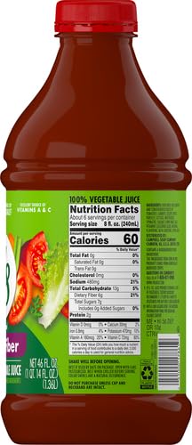 V8 High Fiber 100% Vegetable Juice, 46 fl oz Bottle (Pack of 2)