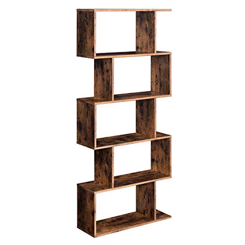 VASAGLE Bookcase, 5-Tier Bookshelf, Display Shelf and Room Divider, Freestanding Decorative Storage Shelving, Rustic Brown ULBC62BX, 27.6”L x 9.4”W x 62.6”H (70 x 24 x 159 cm)