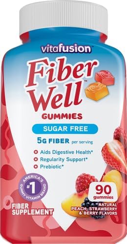 Vitafusion Fiber Well Sugar Free Fiber Supplement, Peach, Strawberry And Blackberry Flavored Supplements, 90 Count