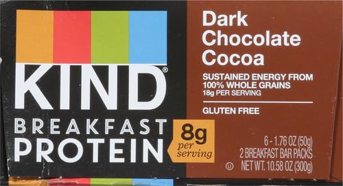 KIND Breakfast, Healthy Snack Bar, Dark Chocolate Cocoa, Gluten Free Breakfast Bars, 8g Protein, 1.76 OZ Packs (6 Count)