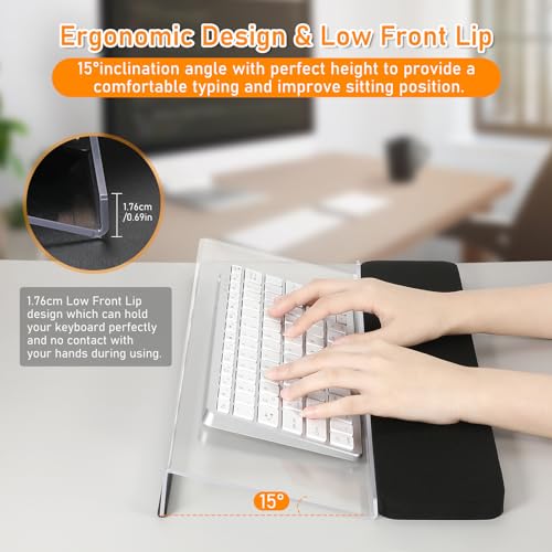 Computer Keyboard Stand with Keyboard Wrist Rest, Acrylic Keyboard Riser Tilt for Desktop, Ergonomic Keyboard Holder with Wrist Pad for Office Home School, Comfortable Typing & Working