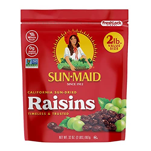 Sun-Maid California Sun-Dried Raisins - (2 Pack) 32 oz Resealable Bag - Dried Fruit Snack for Lunches, Snacks, and Natural Sweeteners