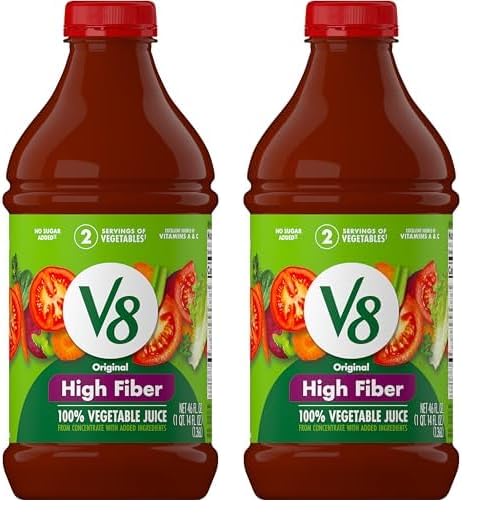 V8 High Fiber 100% Vegetable Juice, 46 fl oz Bottle (Pack of 2)