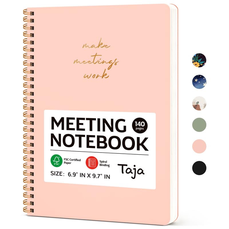 Taja Meeting Notebook for Work Organization - Work notebook with action items, Meeting Minutes Planner Notebook, Perfect Office Supplies for Men & Women - Green