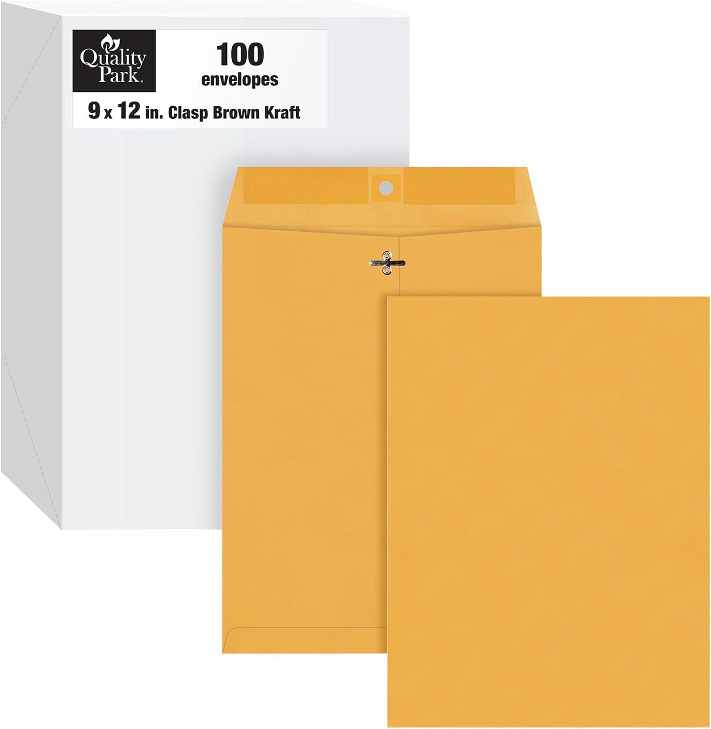 Quality Park 9 x 12 Clasp Envelopes with Deeply Gummed Flaps, Great for Filing, Storing or Mailing Documents, 28 lb Brown Kraft, 100 per Box (QUA37890)