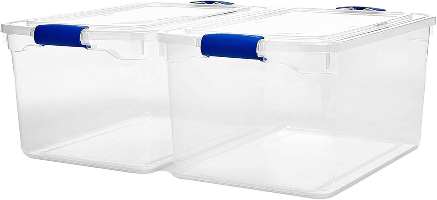 HOMZ 66-Quart Clear Plastic Stackable Storage Bin with Lid Container Box with Latching Handles for Home Garage Organization, Clear (2 Pack)