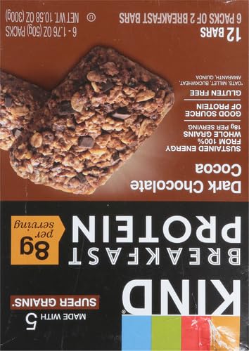 KIND Breakfast, Healthy Snack Bar, Dark Chocolate Cocoa, Gluten Free Breakfast Bars, 8g Protein, 1.76 OZ Packs (6 Count)