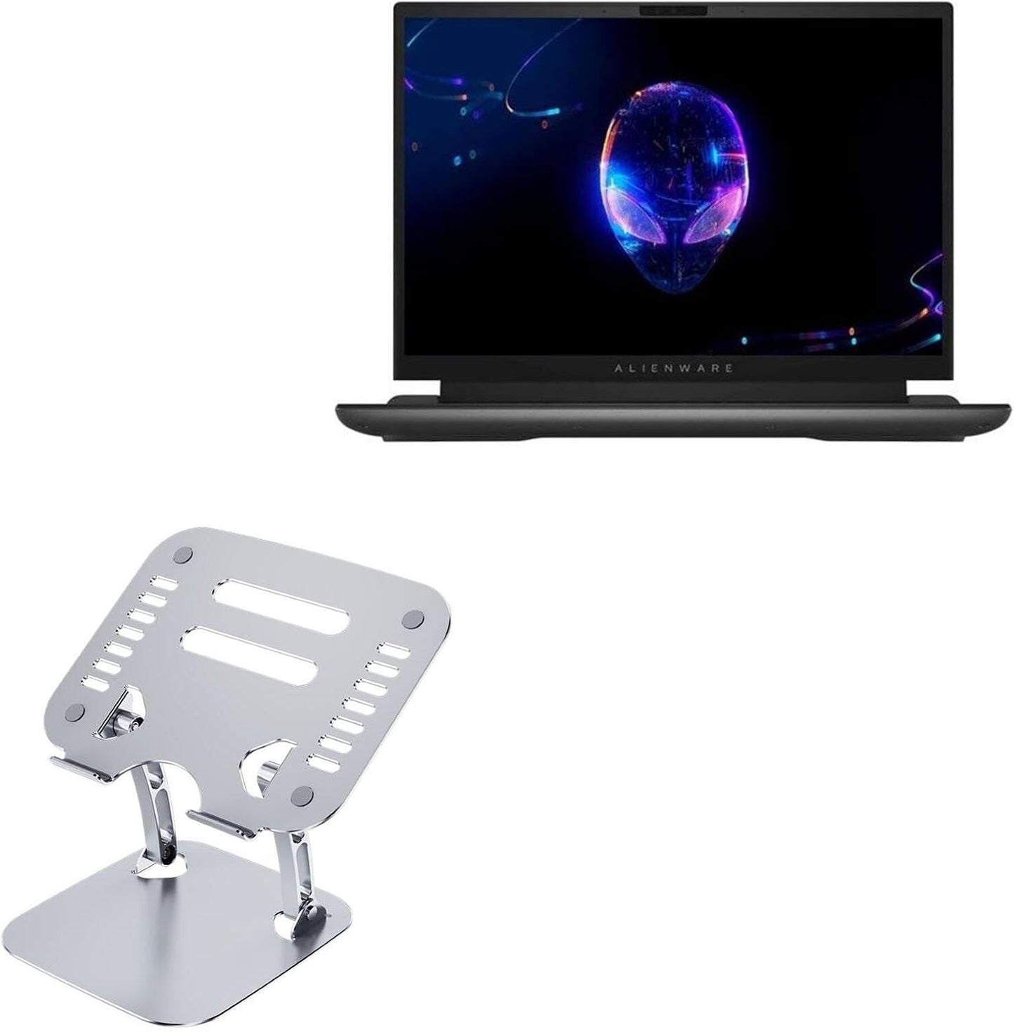 BoxWave Stand and Mount Compatible with Alienware m18 - Executive VersaView Laptop Stand, Ergonomic Adjustable Metallic Laptop Stand - Metallic Silver