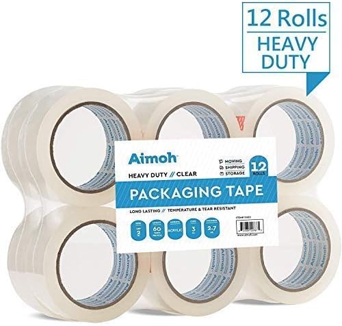 12 Rolls Heavy Duty Clear Packing Tape -Acrylic Adhesive- 2.7mil Super Strong Commercial Grade- Size 1.88 x 60 Yard- 3 Inch Core- Refill - Moving-Packaging-Shipping - 6 Rolls (11632)