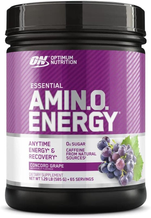 Optimum Nutrition Amino Energy - Pre Workout with Green Tea, BCAA, Amino Acids, Keto Friendly, Green Coffee Extract, Energy Powder - Concord Grape, 65 Servings (Packaging May Vary)