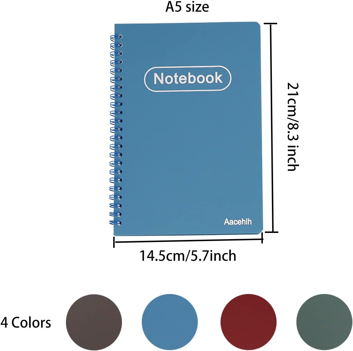 Spiral Notebook Set of 4, A5 College Ruled Lined Journal/Notebook,5.7'' x 8.3'',80 Sheets Per Notebook,Writing Journals for Work, Office & School Supplies. (Blue,Brown,Green,Wine red)