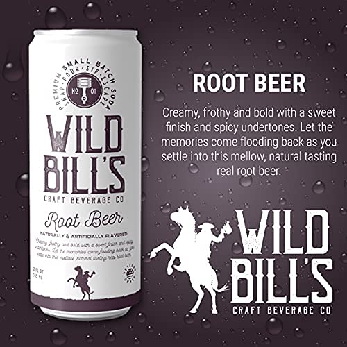 Wild Bill's Root Beer and Vanilla Cream Soda Bundle, Classic Craft Soda Pop Soft Drinks, Sodas Made with Pure Cane Sugar, Caffeine Free, NO High Fructose Corn Syrup, Gluten Free, Vegan, 12 Oz 24 Pack