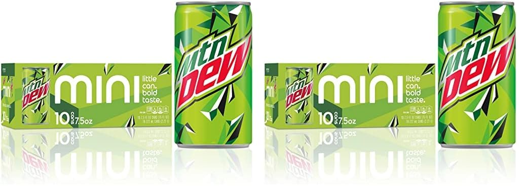 Mountain Dew Soda, Mini Cans, 7.5 Fl Oz (Two packs of 10)