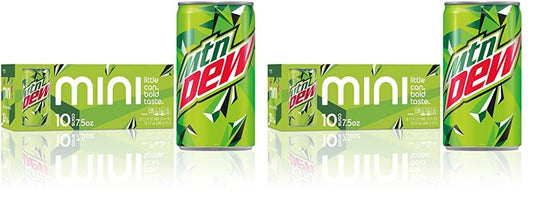 Mountain Dew Soda, Mini Cans, 7.5 Fl Oz (Two packs of 10)