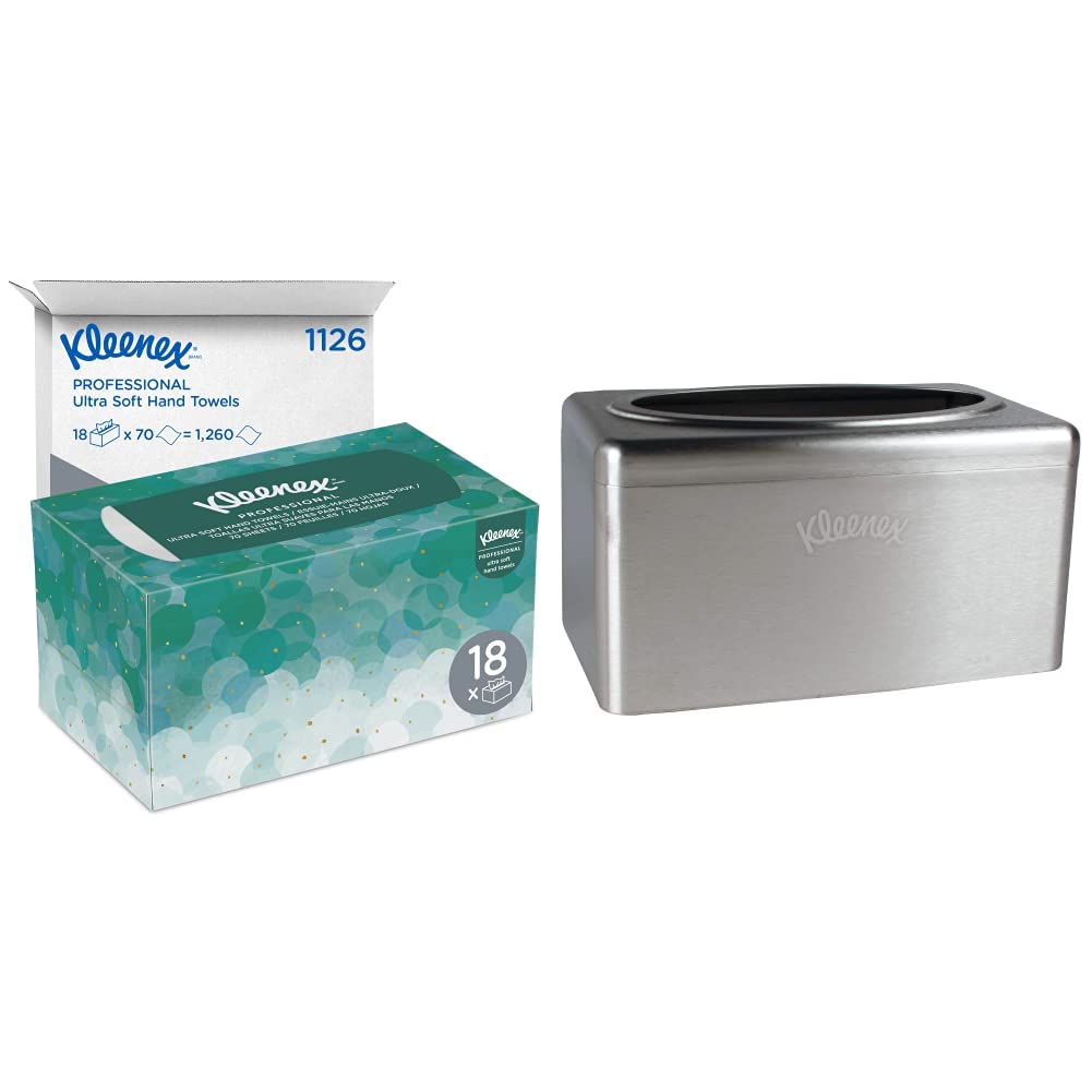 2-Pack Kimberly-Clark's Kleenex Stainless Steel Box Towel Cover With 18-Pack Kleenex 1-Ply Ultra Soft Hand Towel Refill Bundle