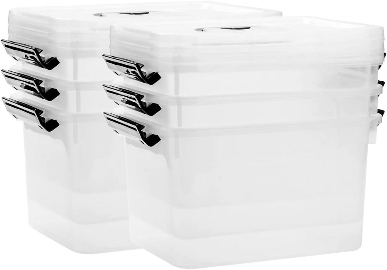 6 Quart Clear Storage Latch Box/Bins, 6-Pack Plastic Container with Latches and Lid