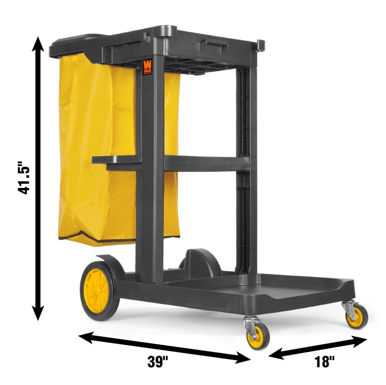 WEN Janitorial Cart with 3 Shelves and 25-Gallon Vinyl Bag (73033)