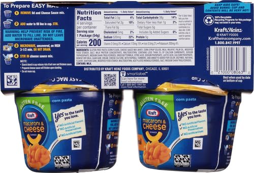 Kraft Gluten Free Original Mac & Cheese Macaroni and Cheese Dinner, 4 ct Pack, 1.9 oz Cups