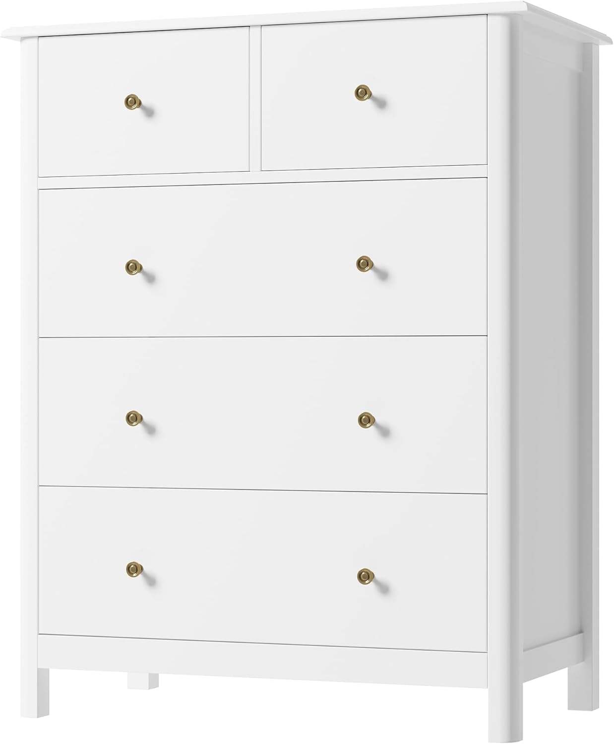 HOUSUIT White Dresser with 5 Drawers, Tall Dresser Chest of Drawers, 5 Drawer Dresser with Deep Space, Wood Dresser Storage Cabinet for Living Room, Hallway, Office, White