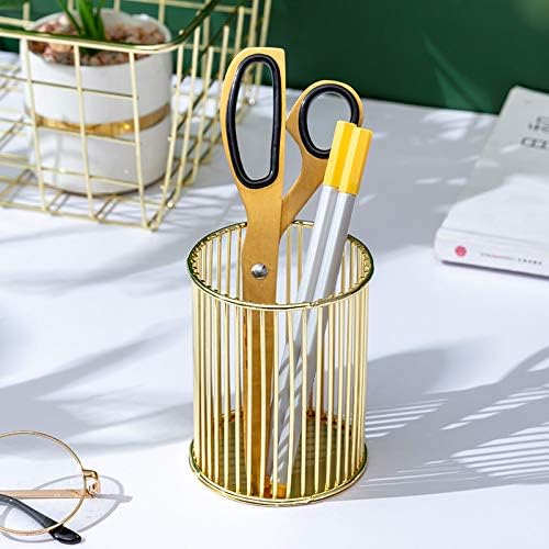 Gold Metal Pen Holder for Desk, Makeup Brushes Cup, Pencil Holders, Office&Home Organizer