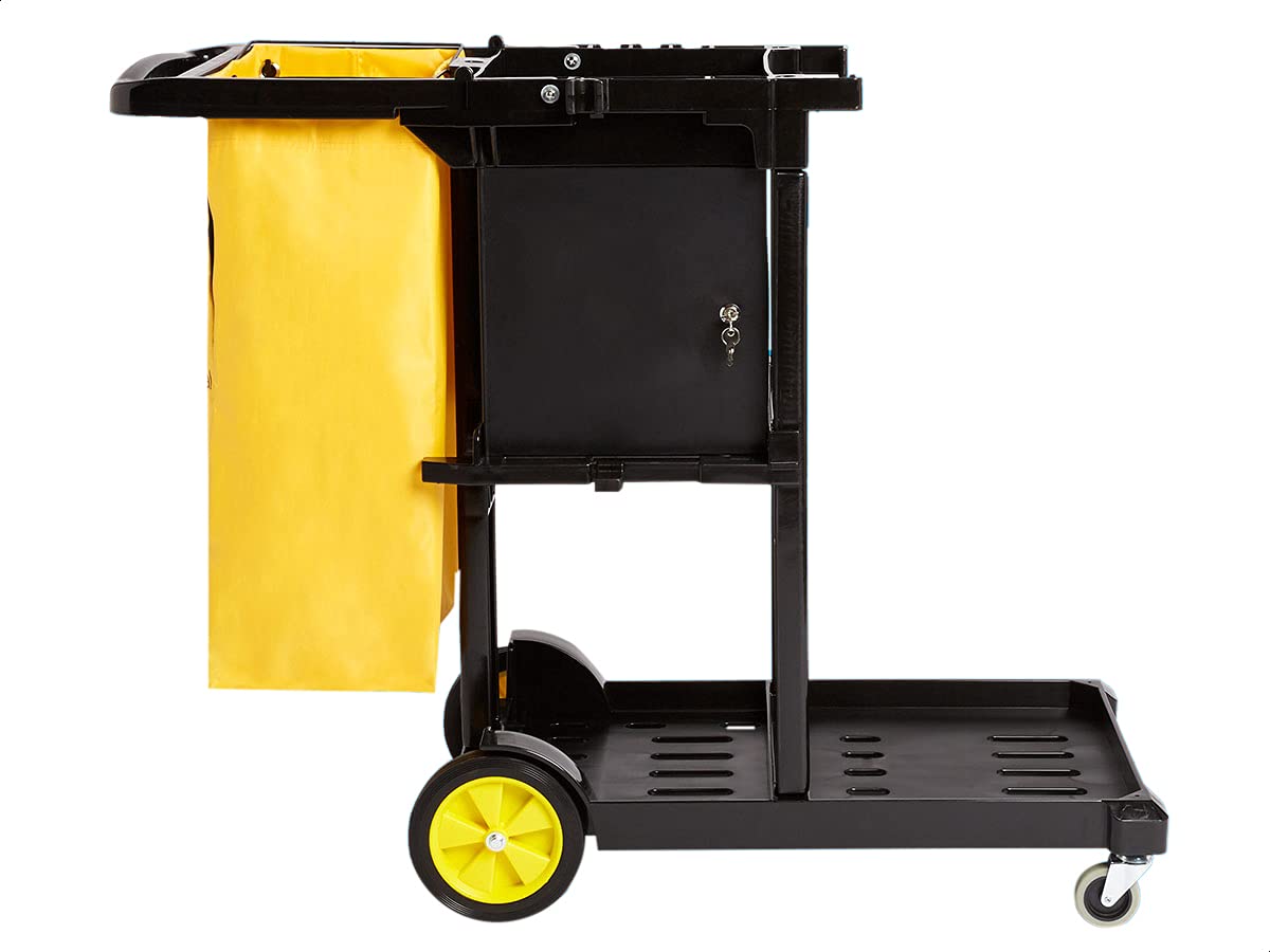 Amazon Basics Janitorial Cart with Key-Locking Cabinet, heavy duty, Black (Previously AmazonCommercial brand)