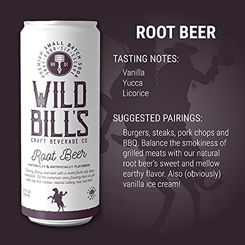 Wild Bill's Root Beer and Vanilla Cream Soda Bundle, Classic Craft Soda Pop Soft Drinks, Sodas Made with Pure Cane Sugar, Caffeine Free, NO High Fructose Corn Syrup, Gluten Free, Vegan, 12 Oz 24 Pack