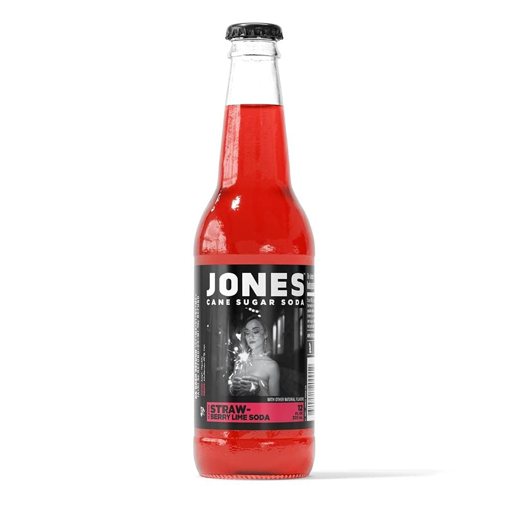 Jones Soda Co. Strawberry Lime Soda Flavor | 100% Cane Sugar Soda | Craft Soda Pop | Soda Soft Drinks | 12 Oz Glass Bottle Soda | 12 Pack Soda