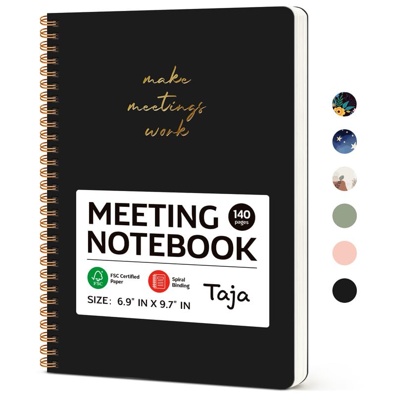 Taja Meeting Notebook for Work Organization - Work notebook with action items, Meeting Minutes Planner Notebook, Perfect Office Supplies for Men & Women - Green