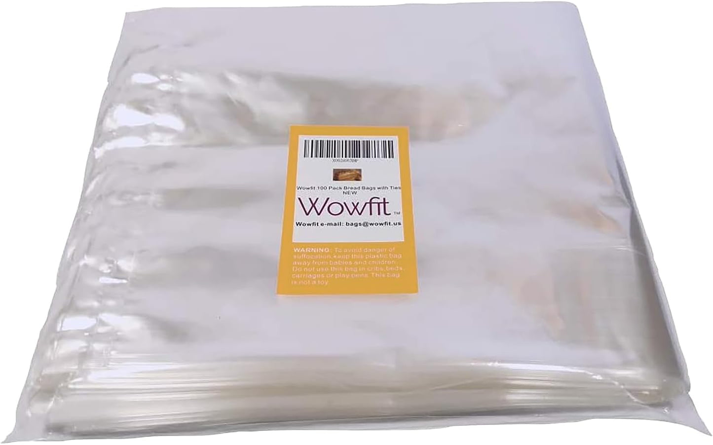 Wowfit Bread Poly Bags – Pack of 100 Entirely Transparent Clear Bakery Bags – Bread Loaf Packaging Bags with 100 Gold Twist Ties – 8x4x18-Inch Grocery Bread Bags