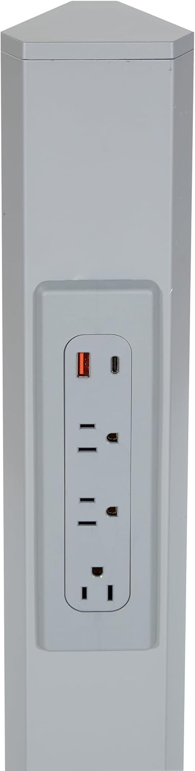 Office Star Power Anywhere Freestanding Station for USB Type-A and C, and 3 A/C Outlets, Silver