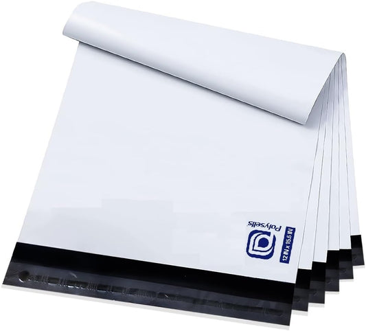 POLYSELLS Poly Mailers Shipping Envelopes, Strong Adhesive Sealing, Waterproof, and Tear-resistant Postal Mailing Bags for Clothing, Books, and Accessories (White, 12x15.5 Inch, 100 pcs)