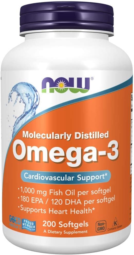 NOW Foods Supplements, Omega-3 180 EPA / 120 DHA, Molecularly Distilled, Cardiovascular Support*, 200 Softgels