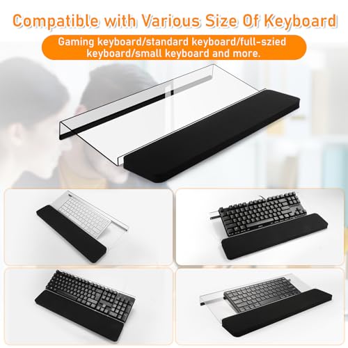 Computer Keyboard Stand with Keyboard Wrist Rest, Acrylic Keyboard Riser Tilt for Desktop, Ergonomic Keyboard Holder with Wrist Pad for Office Home School, Comfortable Typing & Working