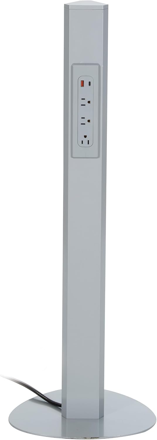 Office Star Power Anywhere Freestanding Station for USB Type-A and C, and 3 A/C Outlets, Silver