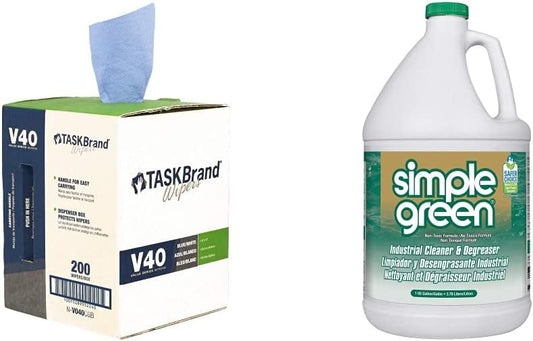 N-V040CGB Hospeco V40 Value Series, Blue, Center Pull Wiper Sheets, 10" x 12"(200 Wipers) (Pack of 200) & Simple Green 13005CT Industrial Cleaner and Degreaser, 127.8 Fl Oz, Pack of 1