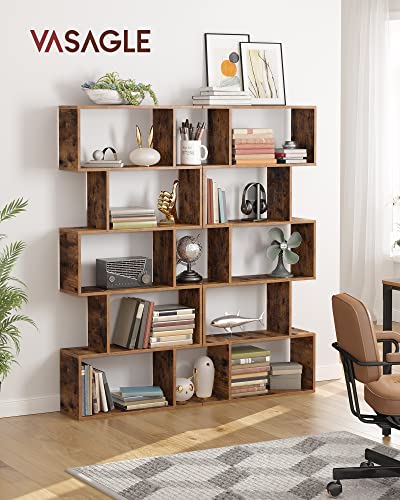 VASAGLE Bookcase, 5-Tier Bookshelf, Display Shelf and Room Divider, Freestanding Decorative Storage Shelving, Rustic Brown ULBC62BX, 27.6”L x 9.4”W x 62.6”H (70 x 24 x 159 cm)